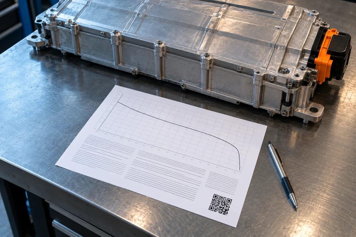 Паспорт здоровья батареи с графиками разряда и QR-кодом